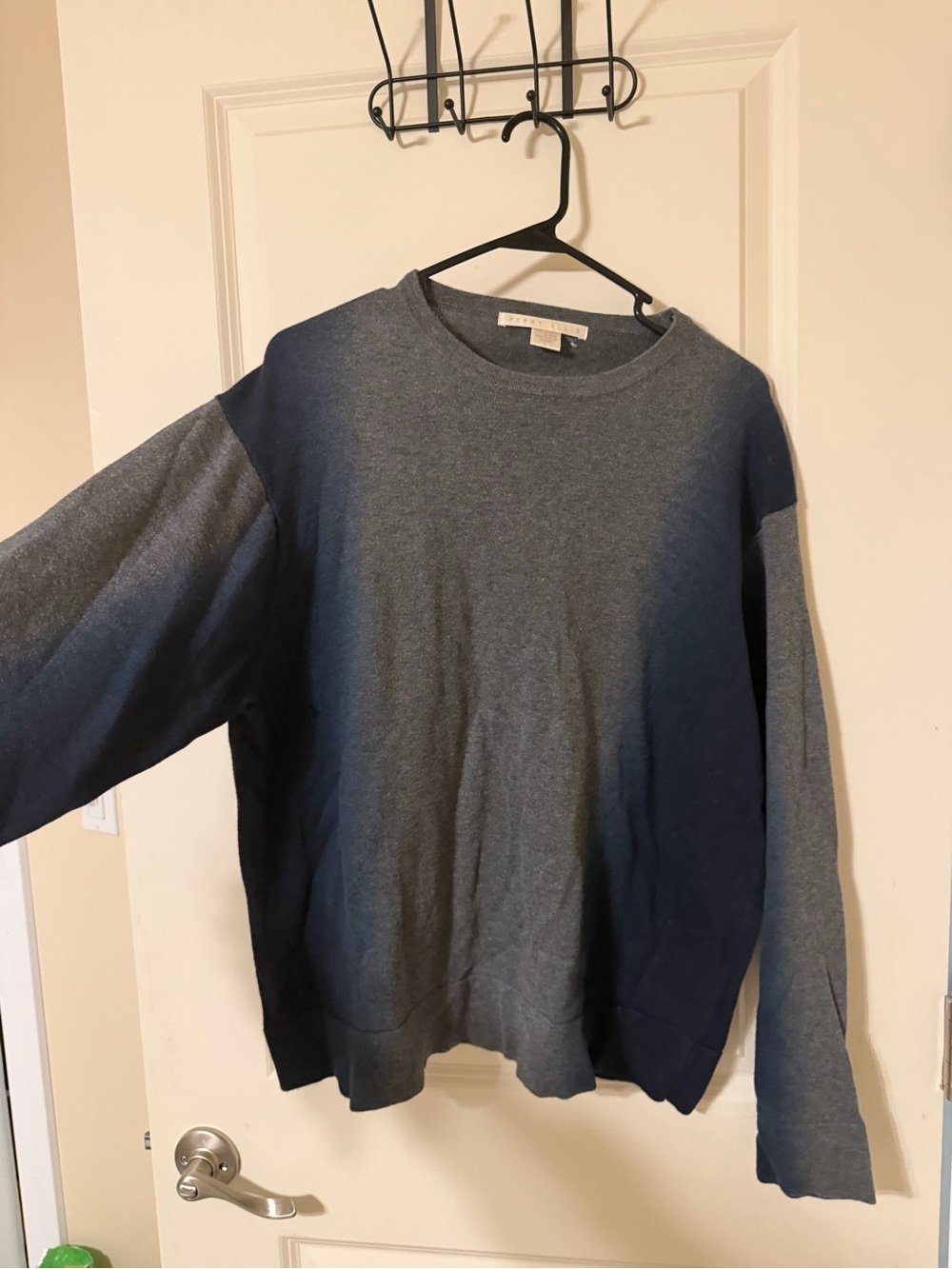 Perry Ellis Dual-Tone Navy and Gray Crewneck Sweater
